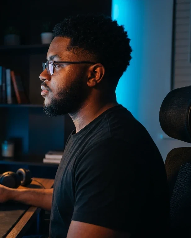 Bright at his desk in Accra