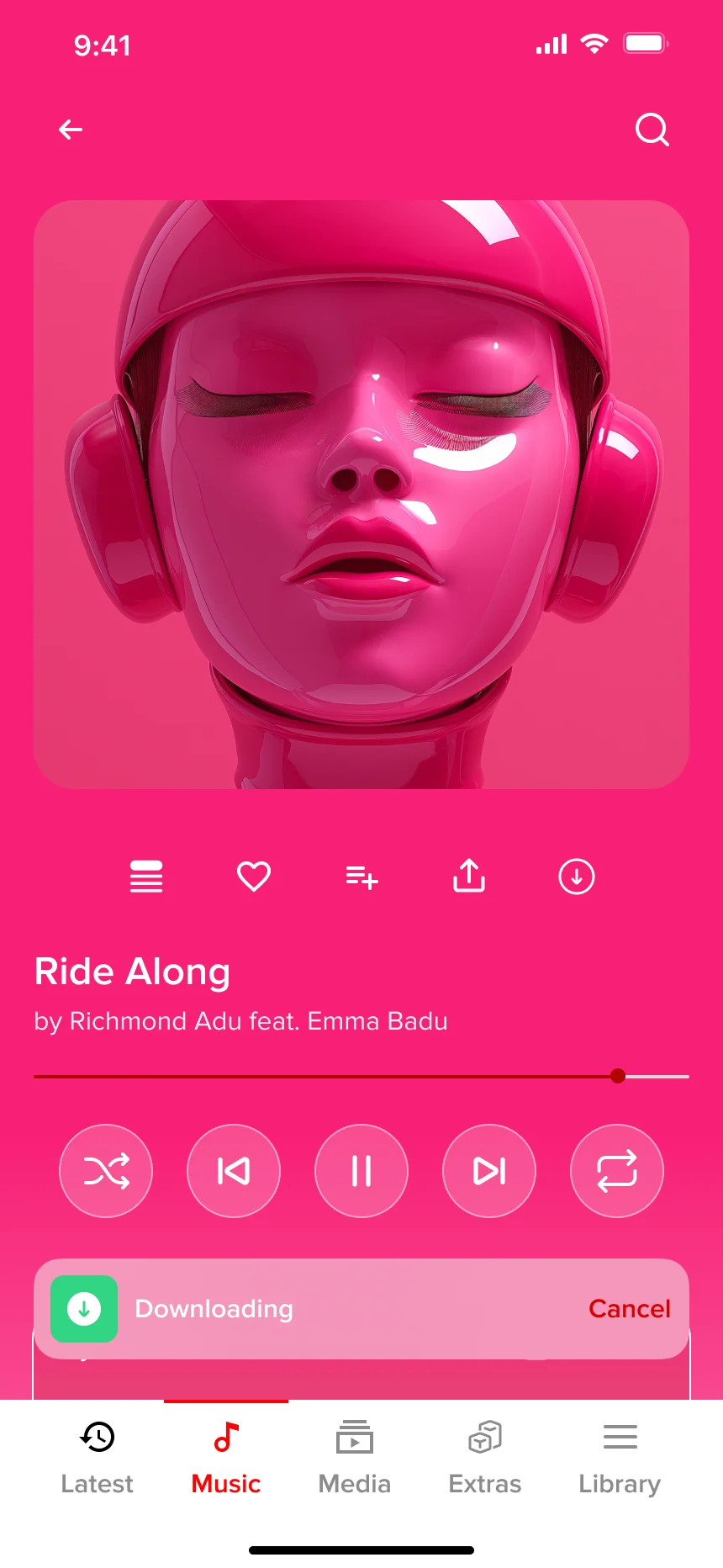 My design: the player with a Downloading bar and Cancel.