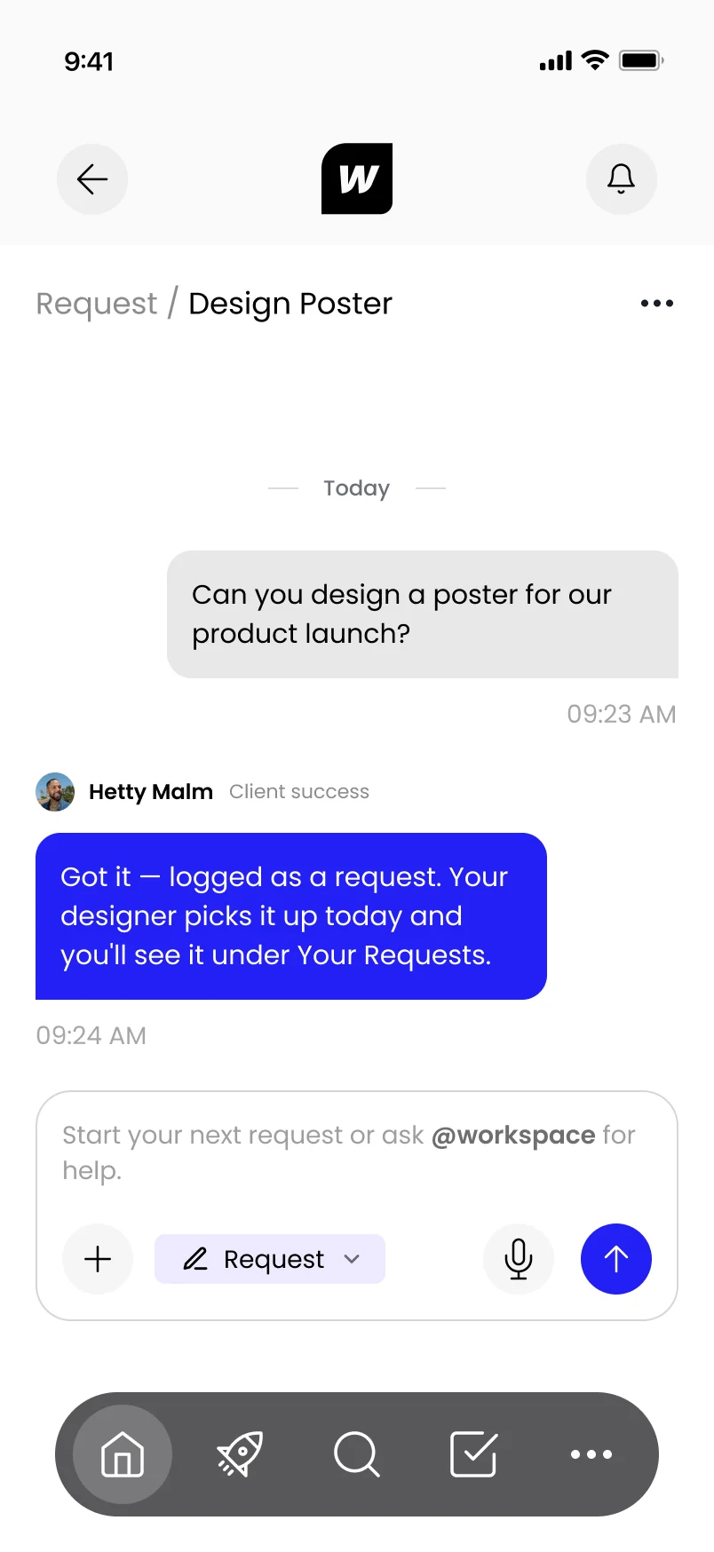 A request conversation on a phone.