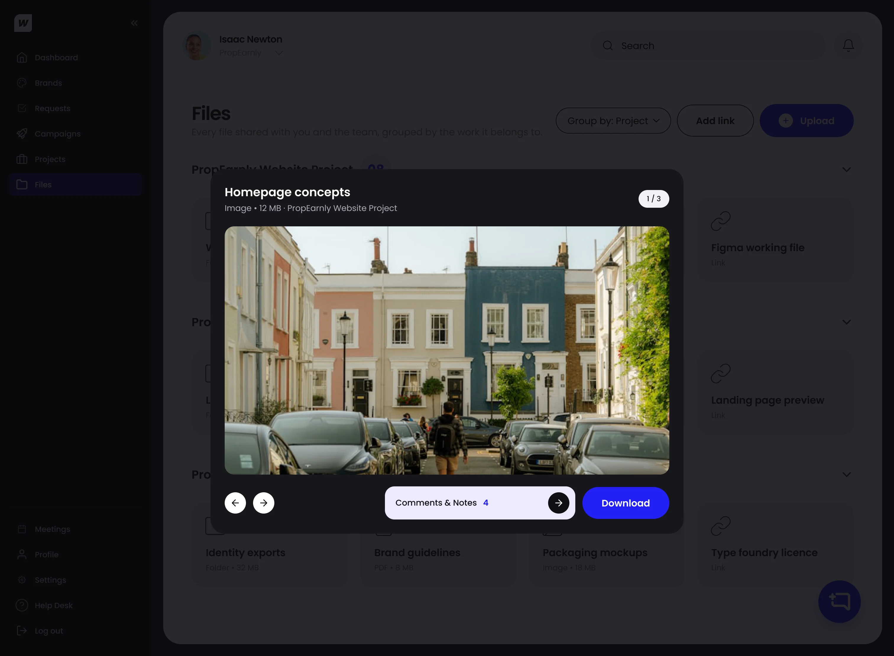 Before: a file open in preview with Comments & Notes and Download only.